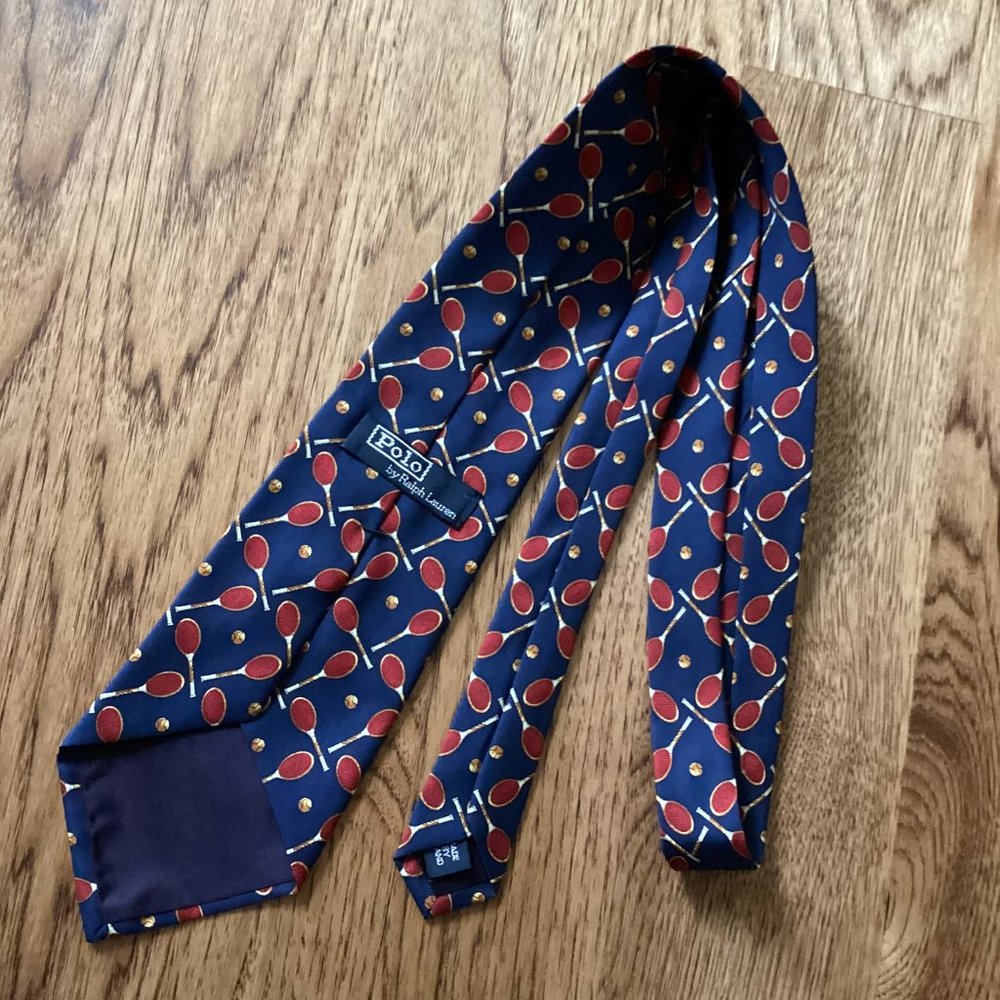 Polo by Ralph Lauren Blue Tie with Red Tennis Racket Motif - Picture 4 of 4